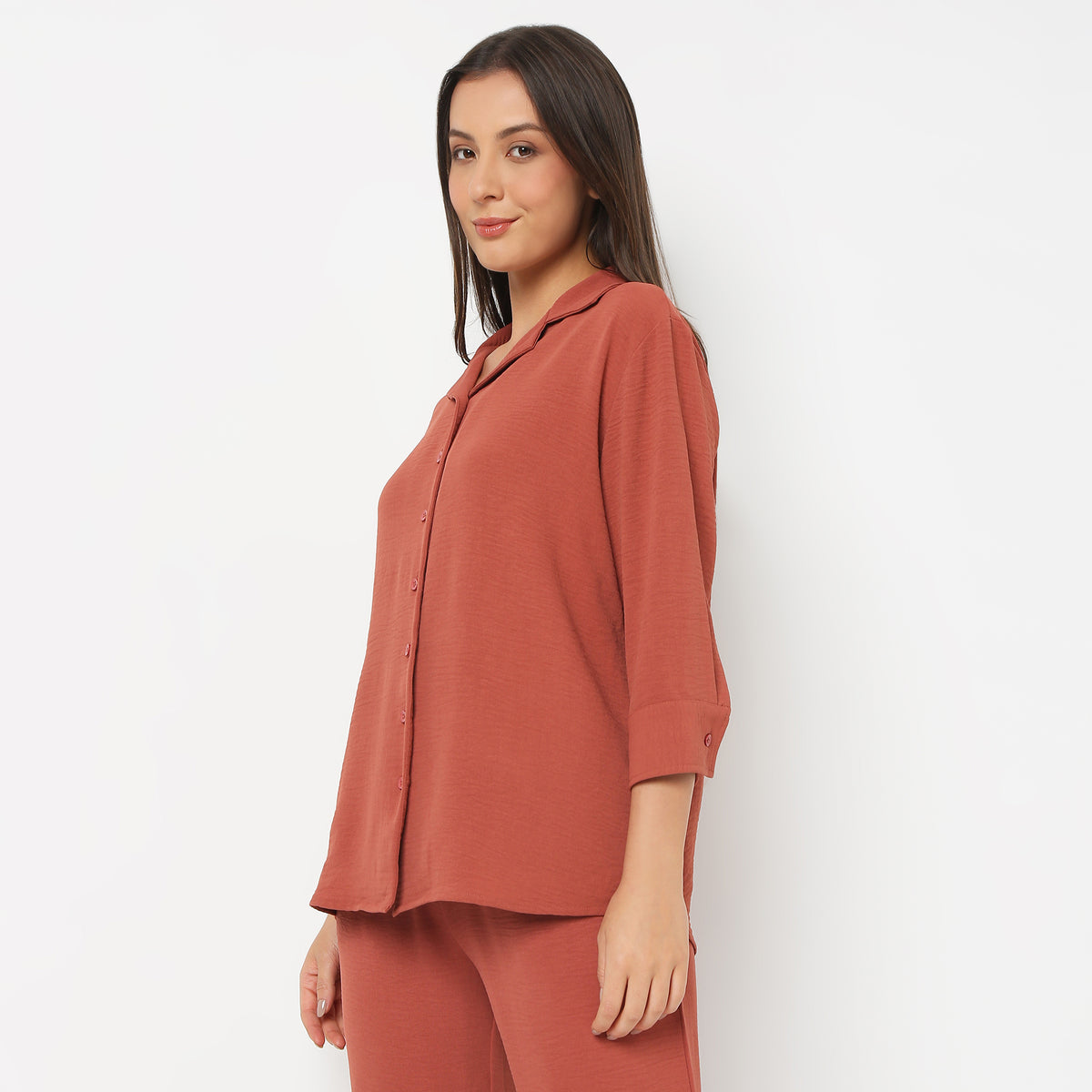 Solid Front Open Loungewear Shirt