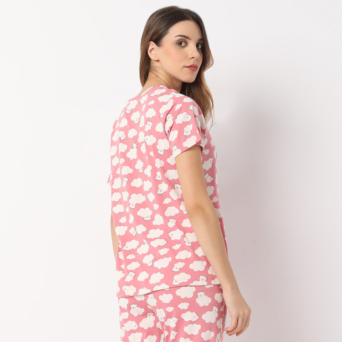 Printed Straight Teddy in Cloud Short Sleeve T-Shirt