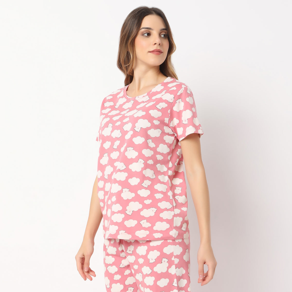 Printed Straight Teddy in Cloud Short Sleeve T-Shirt