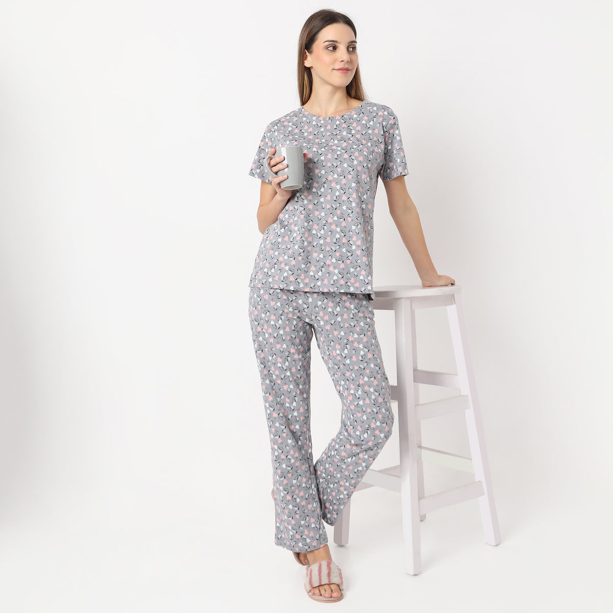 Printed Straight Floral Short Sleeve T-Shirt