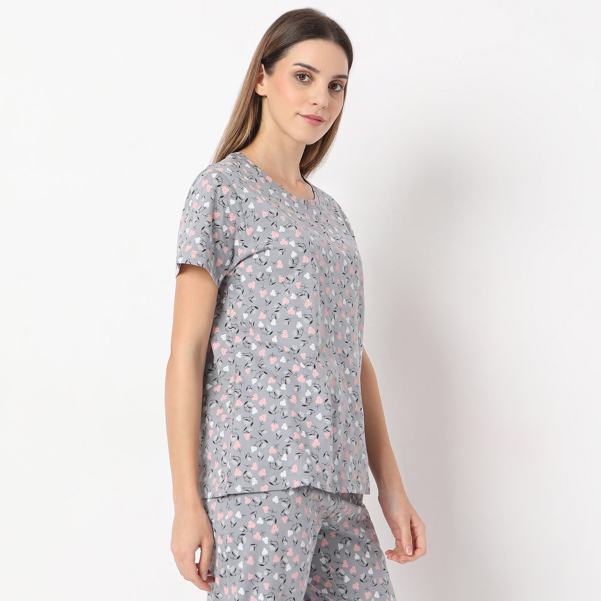 Printed Straight Floral Short Sleeve T-Shirt