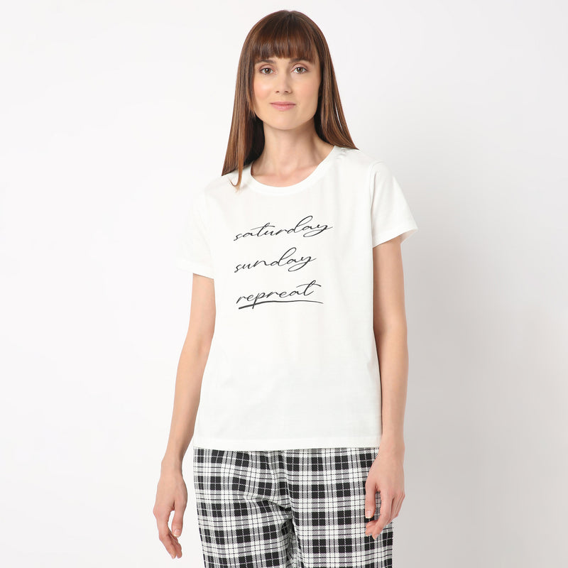 Regular Fit Printed Round Neck T-Shirt