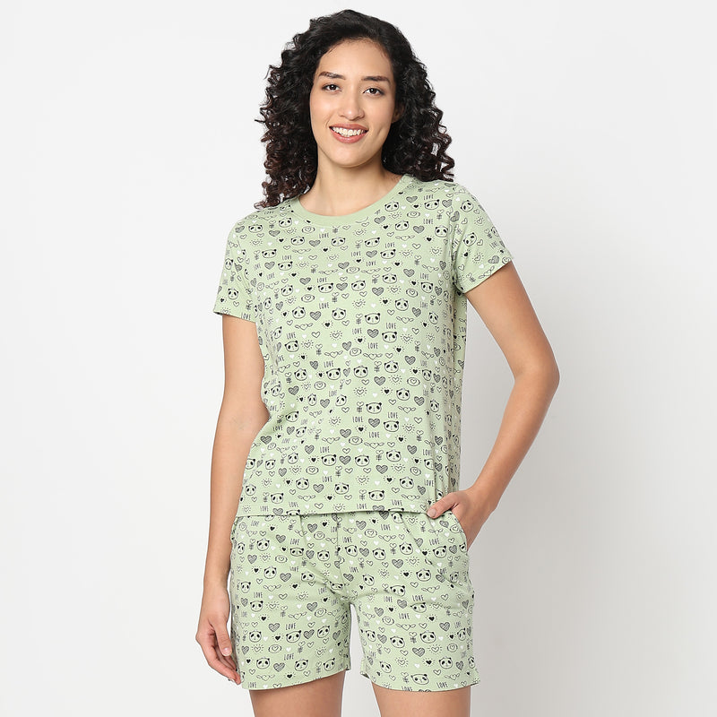 Animal Print Crew Neck Loungewear T-Shirt