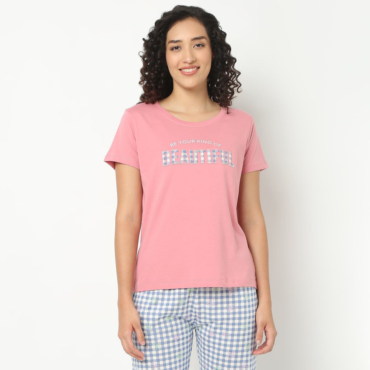 Text Print Crew Neck Loungewear T-Shirt