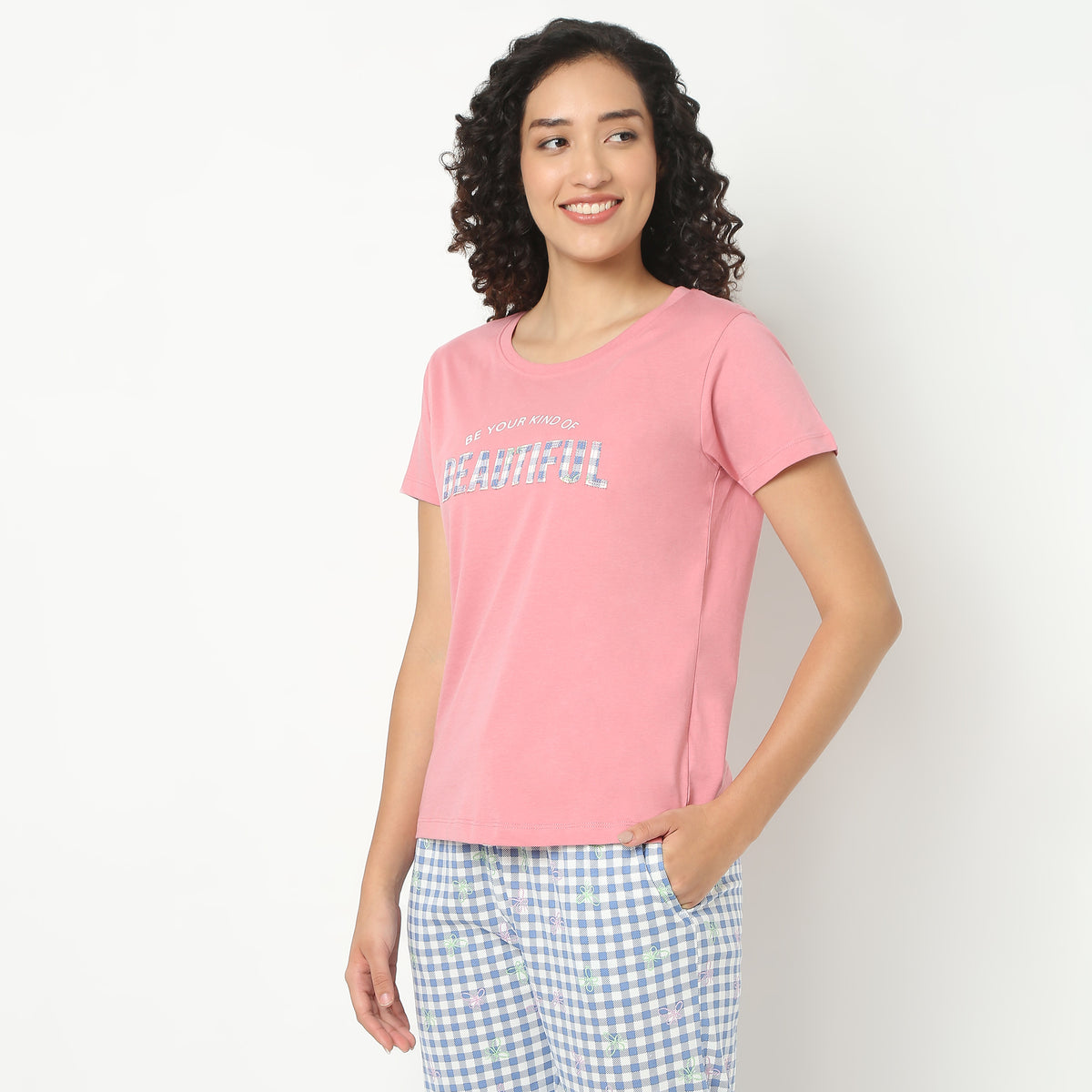 Text Print Crew Neck Loungewear T-Shirt