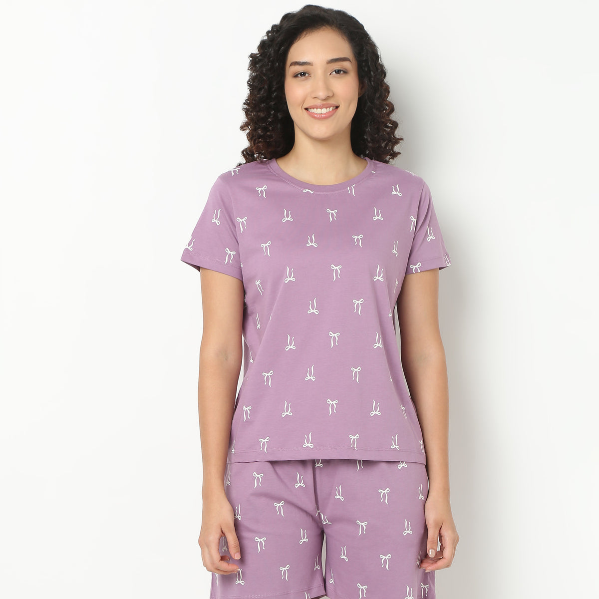 Text Print Round Neck Loungewear T-Shirt