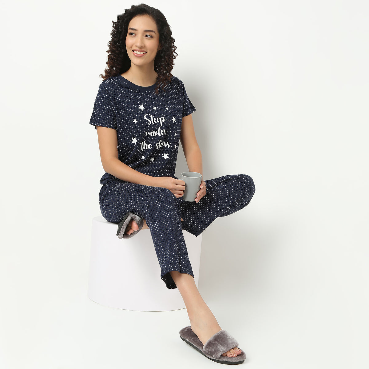 Text Print Round Neck Loungewear T-Shirt
