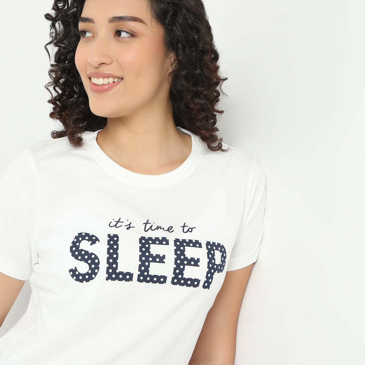 Text Print Round Neck Loungewear T-Shirt
