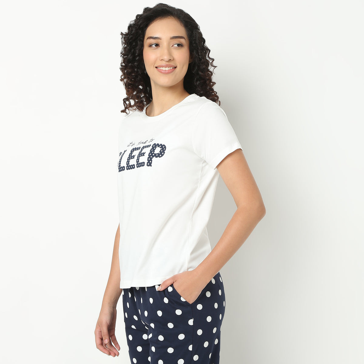 Text Print Round Neck Loungewear T-Shirt