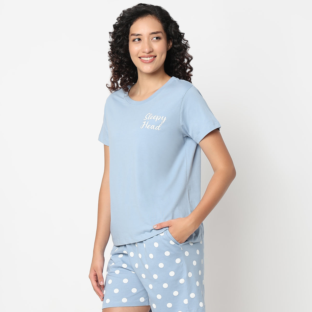 Text Print Round Neck Loungewear T-Shirt