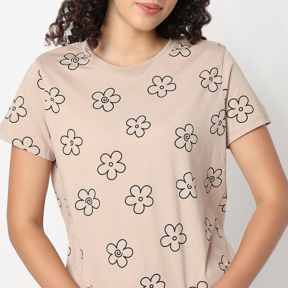 Floral Print Round Neck Loungewear T-Shirt