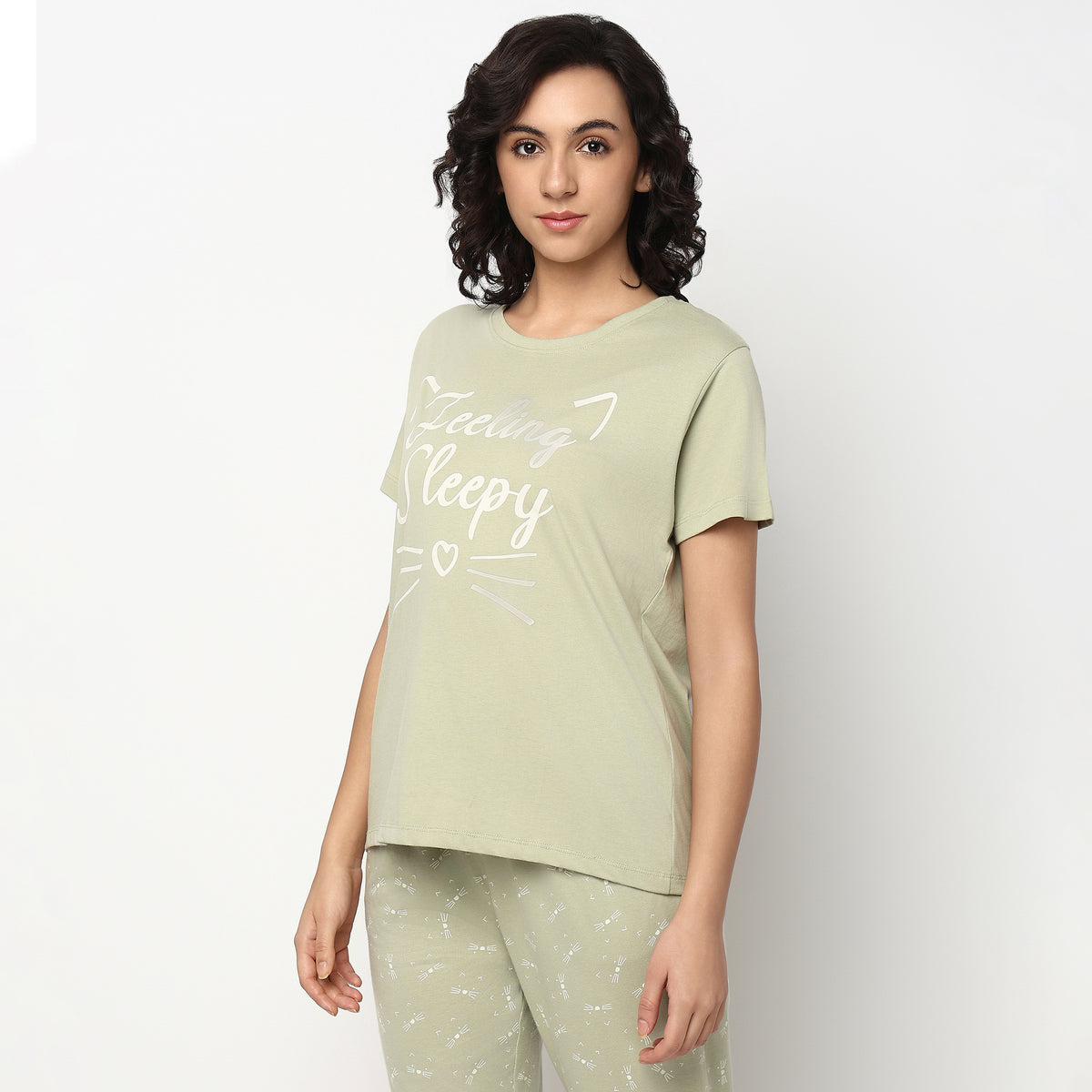 Buy Women Regular Fit Printed Short Sleeve Sleepwear T-Shirt  - Style Union