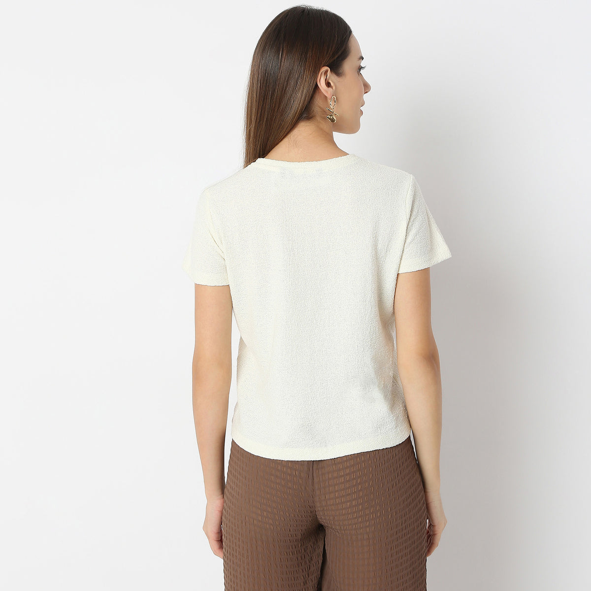 Solid Crochet Pocket Casual Top