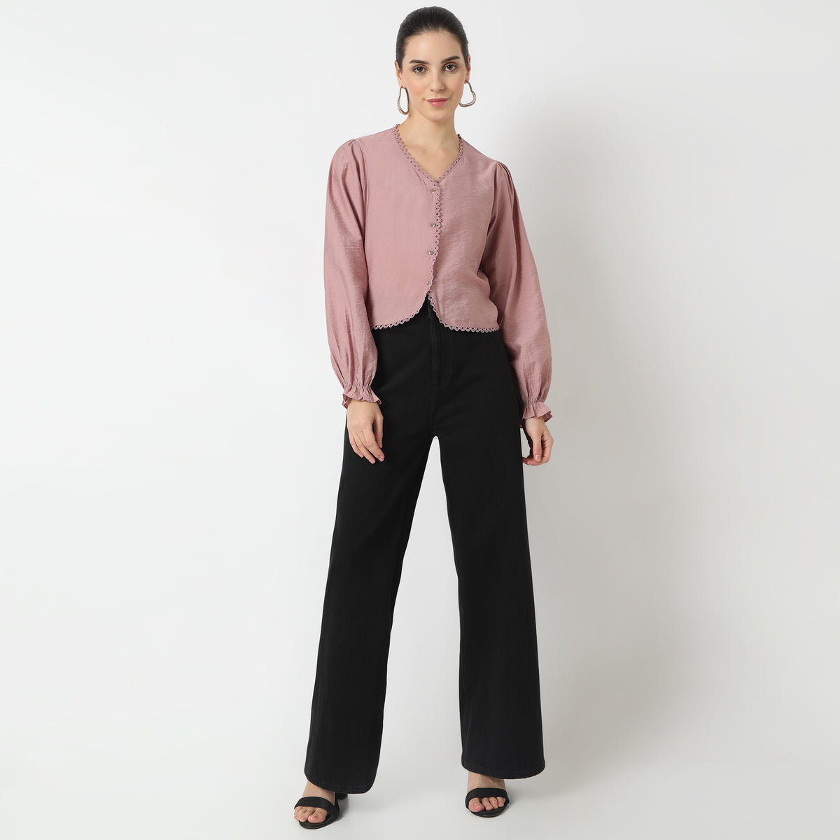 Regular Fit Solid V-Neck Top