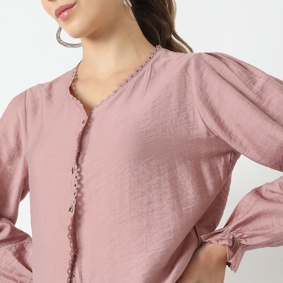 Regular Fit Solid V-Neck Top