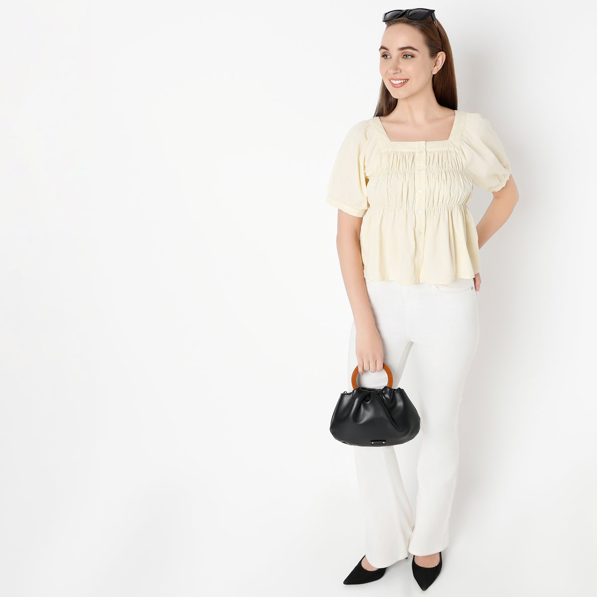 Regular Fit Solid Square Neck Top