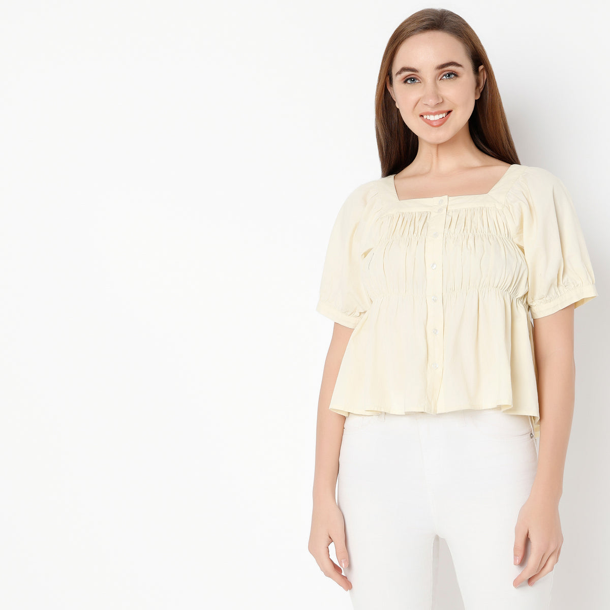 Regular Fit Solid Square Neck Top