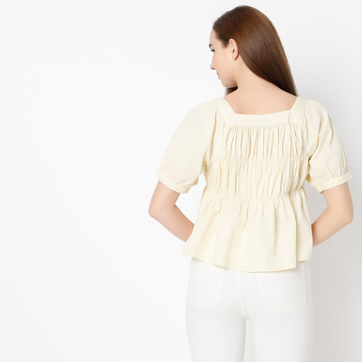 Regular Fit Solid Square Neck Top