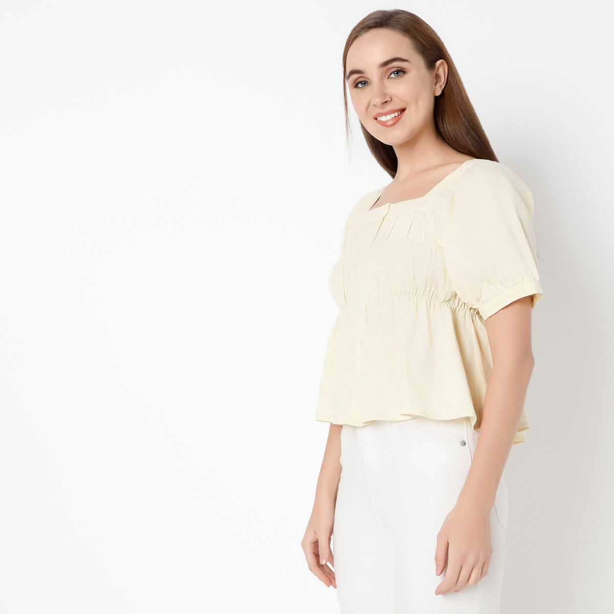 Regular Fit Solid Square Neck Top