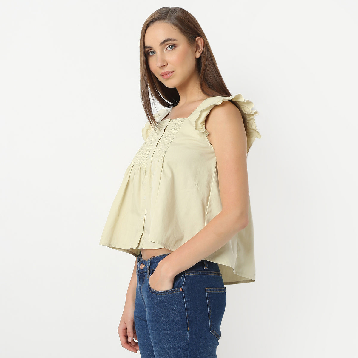 Relaxed Fit Solid Square Neck Regular Length Top