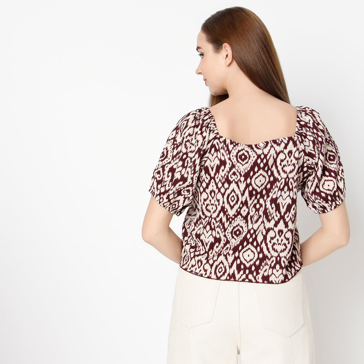 Regular Fit Printed Square Neck Top