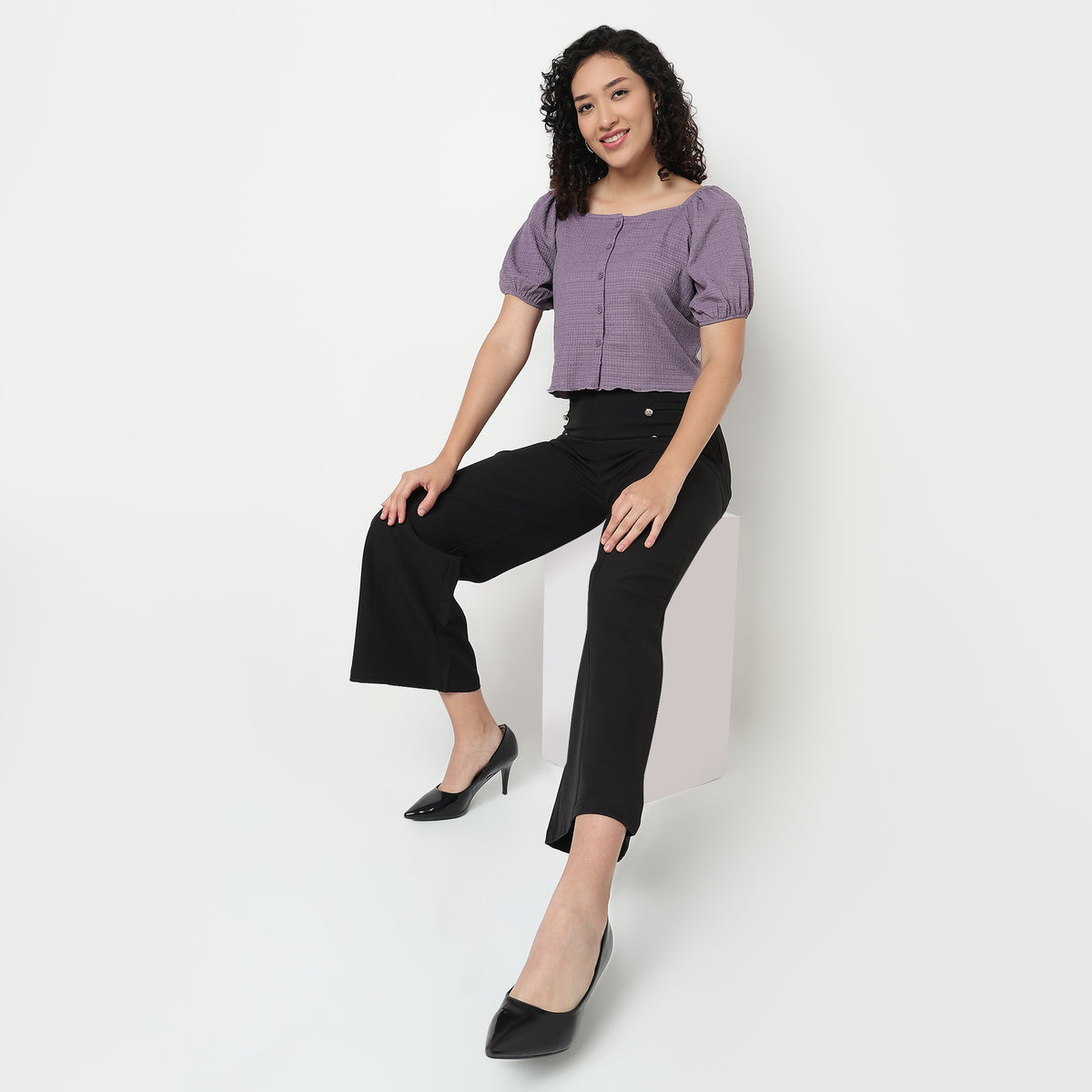 Buy Women Slim Fit Structured Puff Sleeve Top  - Style Union