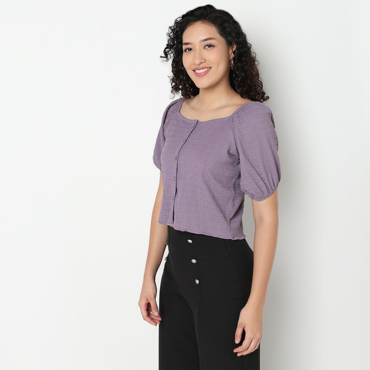 Buy Women Slim Fit Structured Puff Sleeve Top  - Style Union