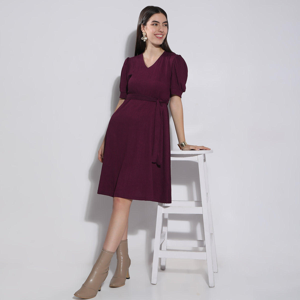 Flare Fit Solid Dress