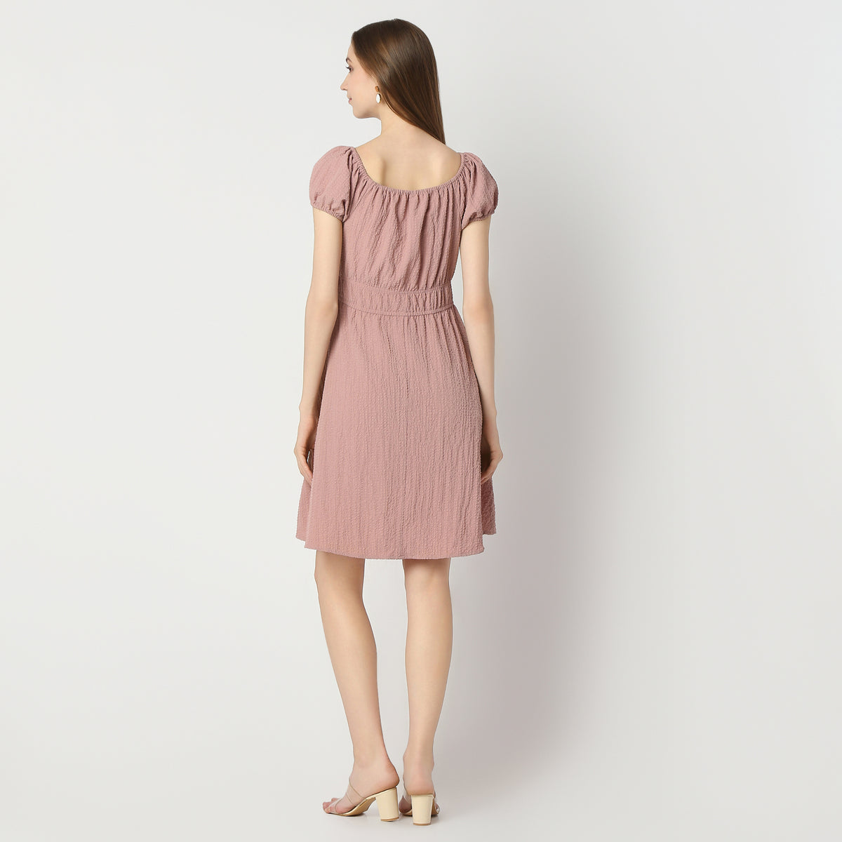 Flare Fit Solid Knee Length Dress