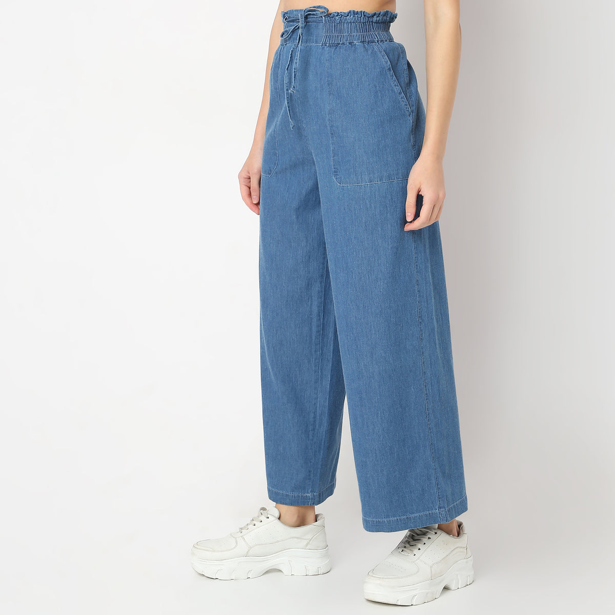 Relaxed Fit Solid High Rise Palazzos