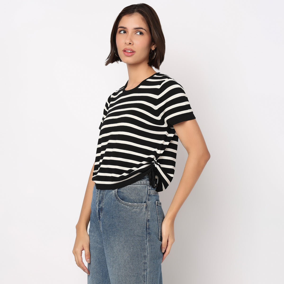 Striped Flatknit Crop T-Shirt