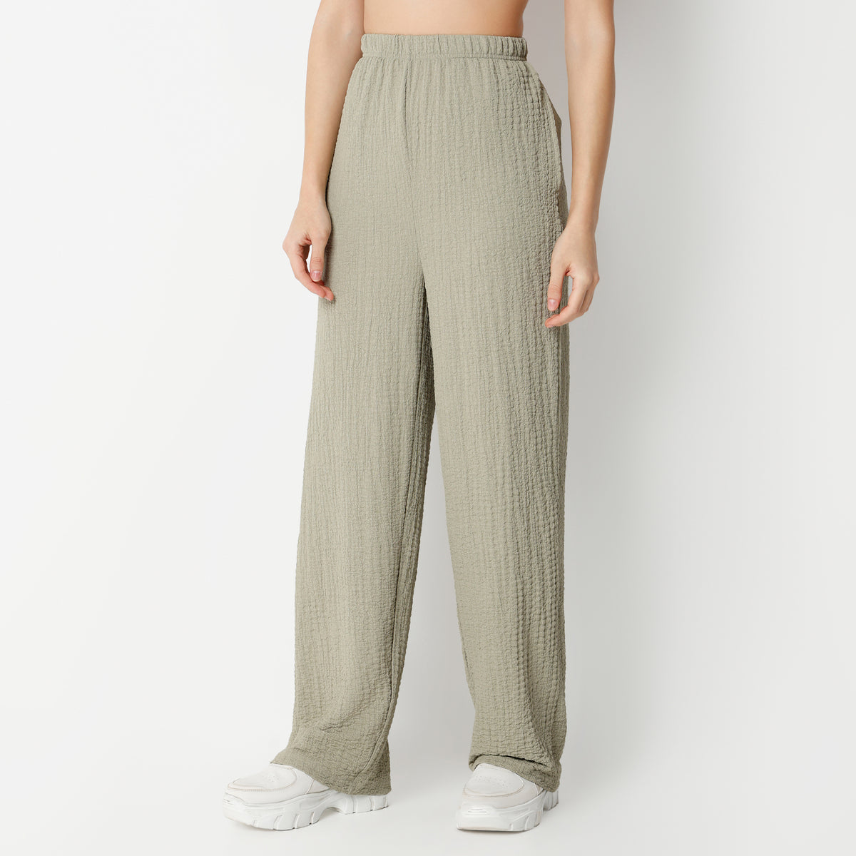Relaxed Fit Solid High Rise Palazzos