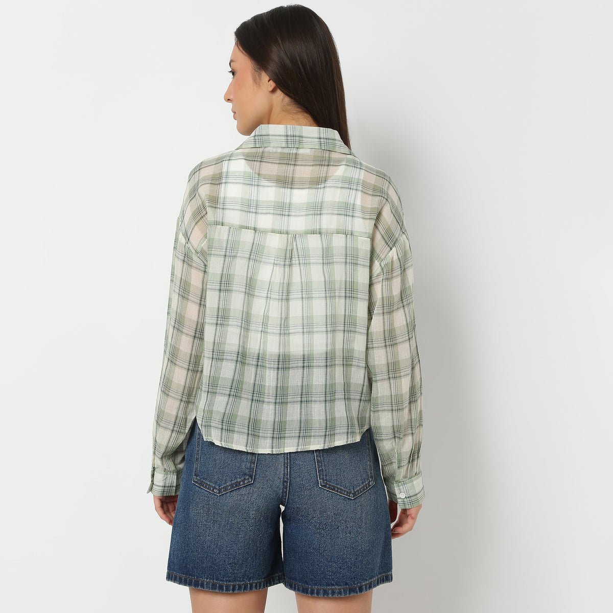 Women Collar Full Sleeve Checkered Young Shirt