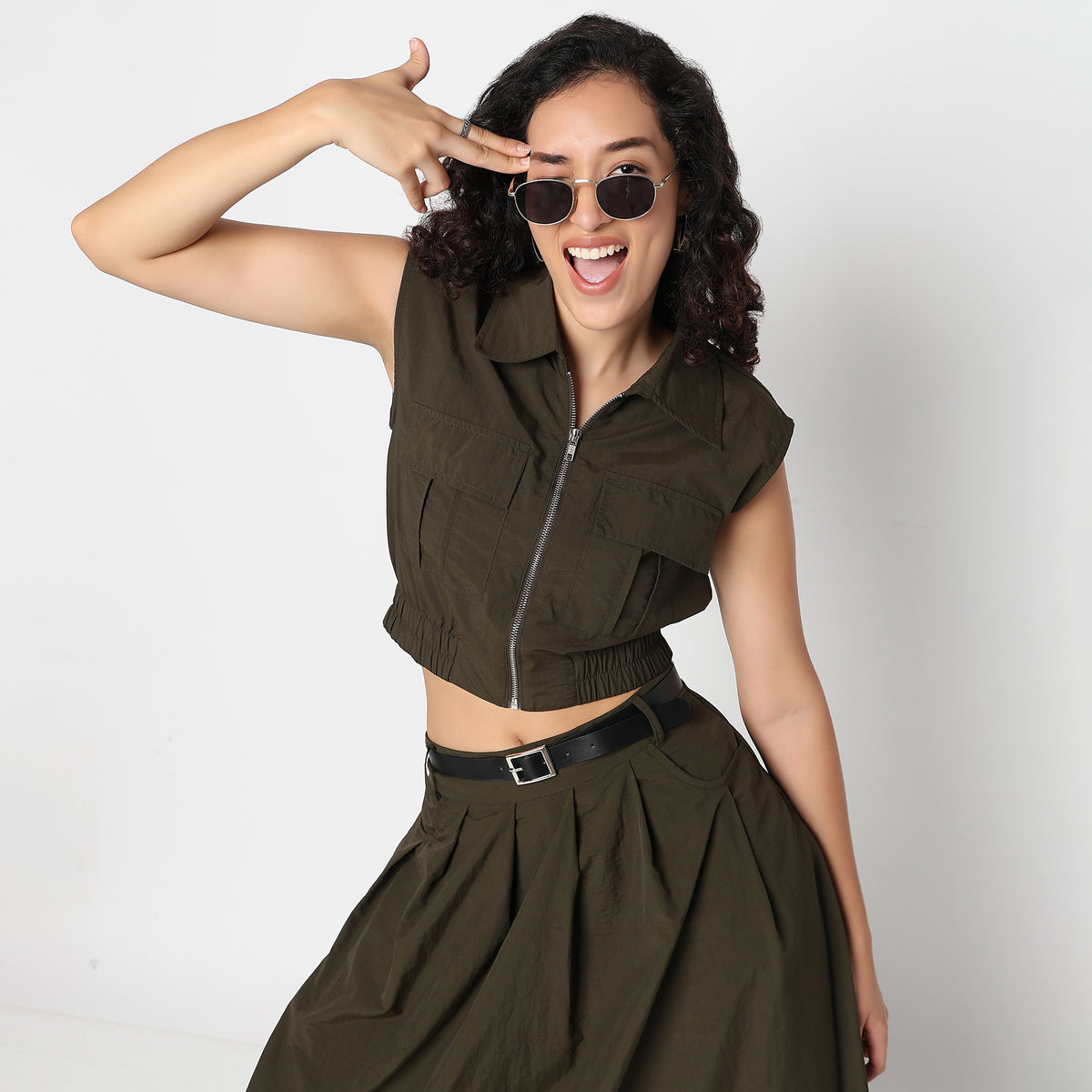 Betty Front Zipper Shirt with Patch Pockets