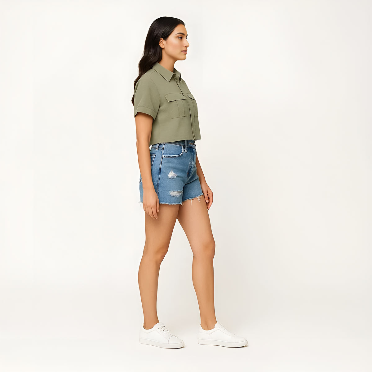 Buy Boxy Fit Crop Shirt With Patch Pockets Detailing - Style Union