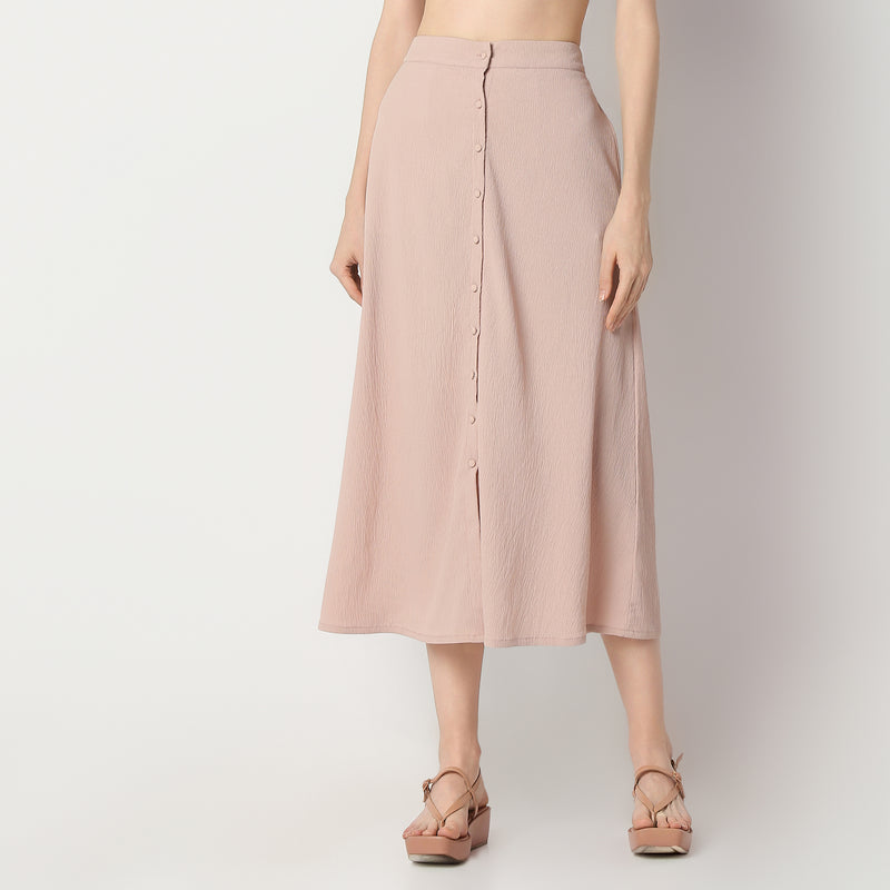 Flare Fit Solid High Rise Skirt