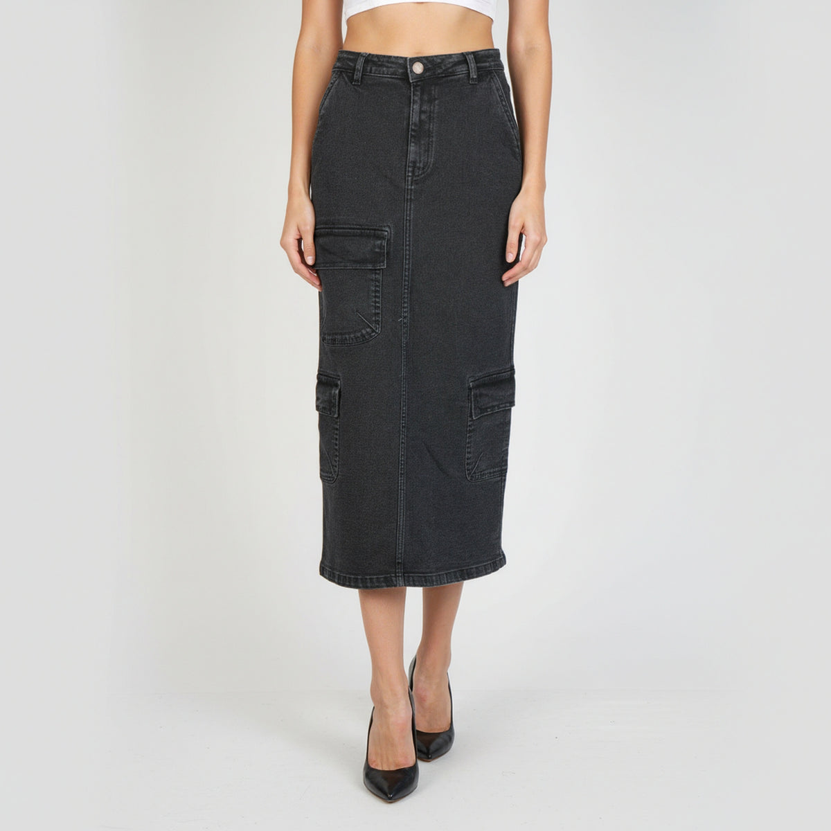 Street Look Long Denim Skirt