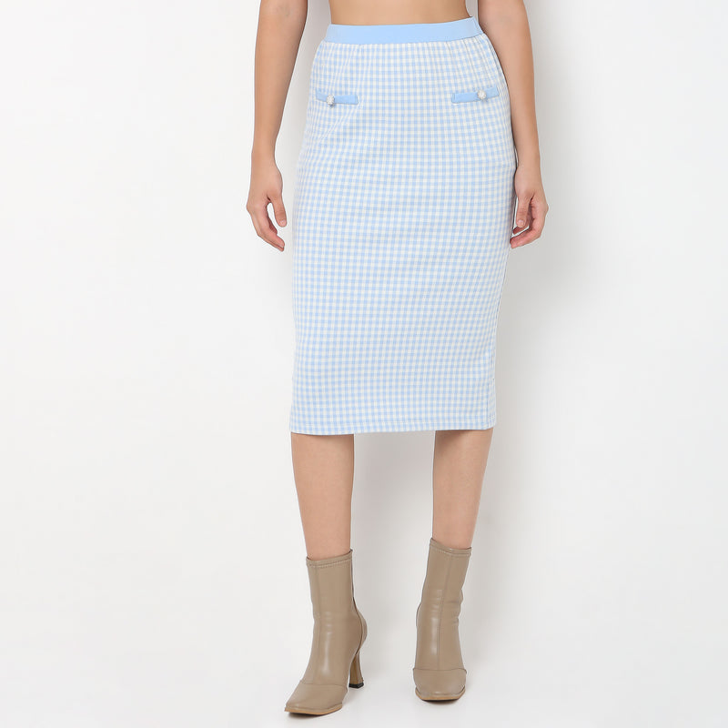 Slim Fit Skirt With Checkered Print