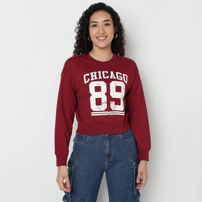 Buy Women Boxy Fit Graphic Full Sleeve Sweat Tee  - Style Union