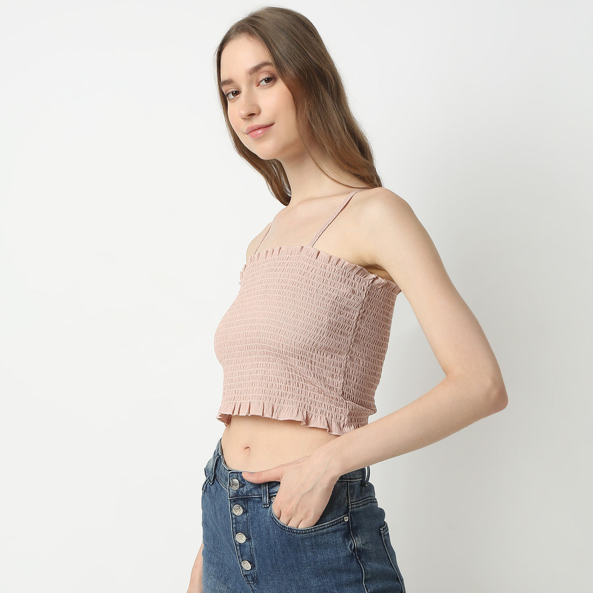 Slim Fit Solid Square Neck Crop Top