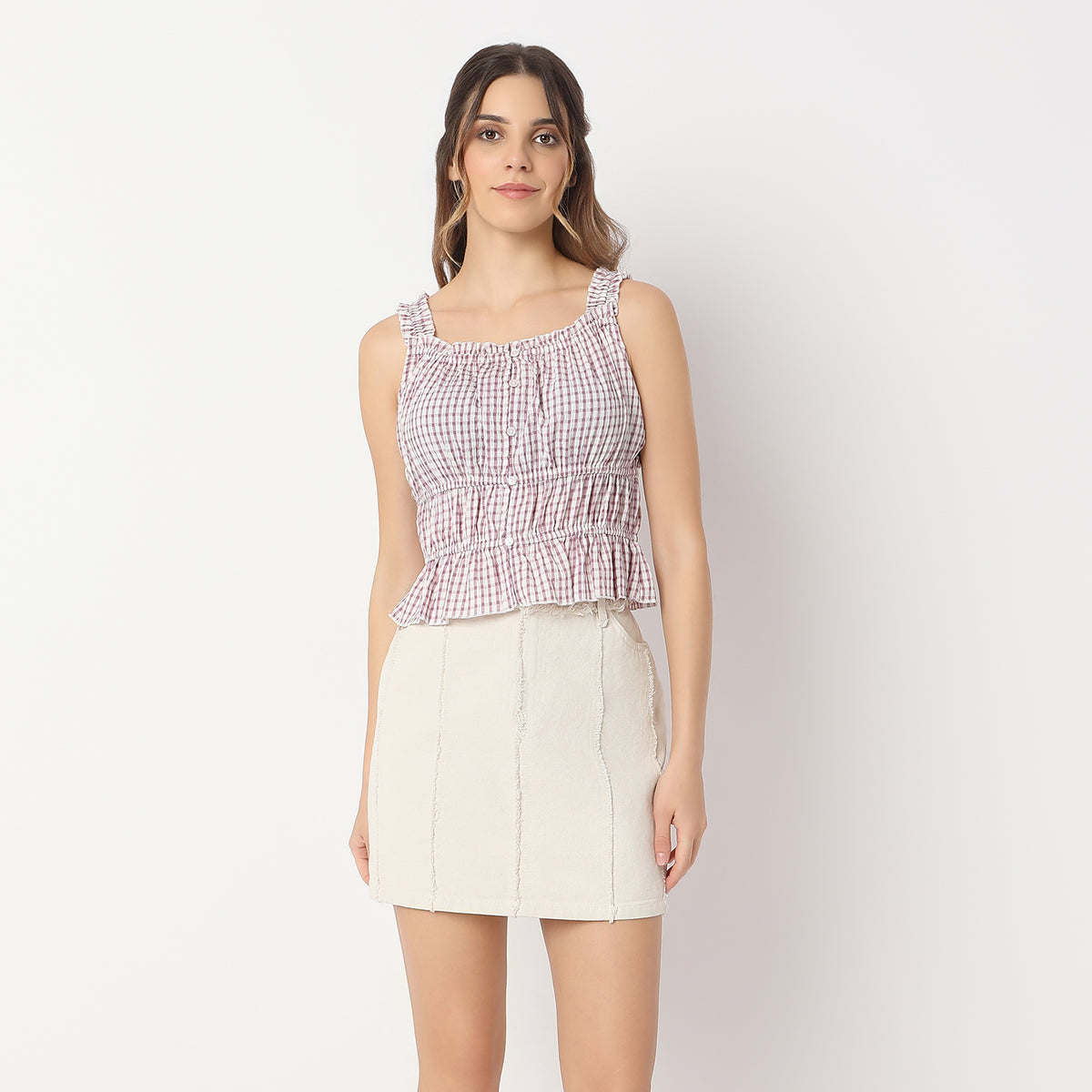 Checkered Square Neck Betty Sleeveless Top