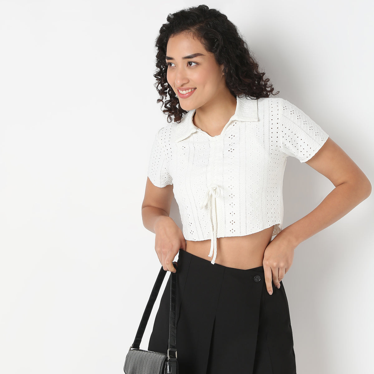 Young Women Top with Front Ruching Detail and Half Sleeves