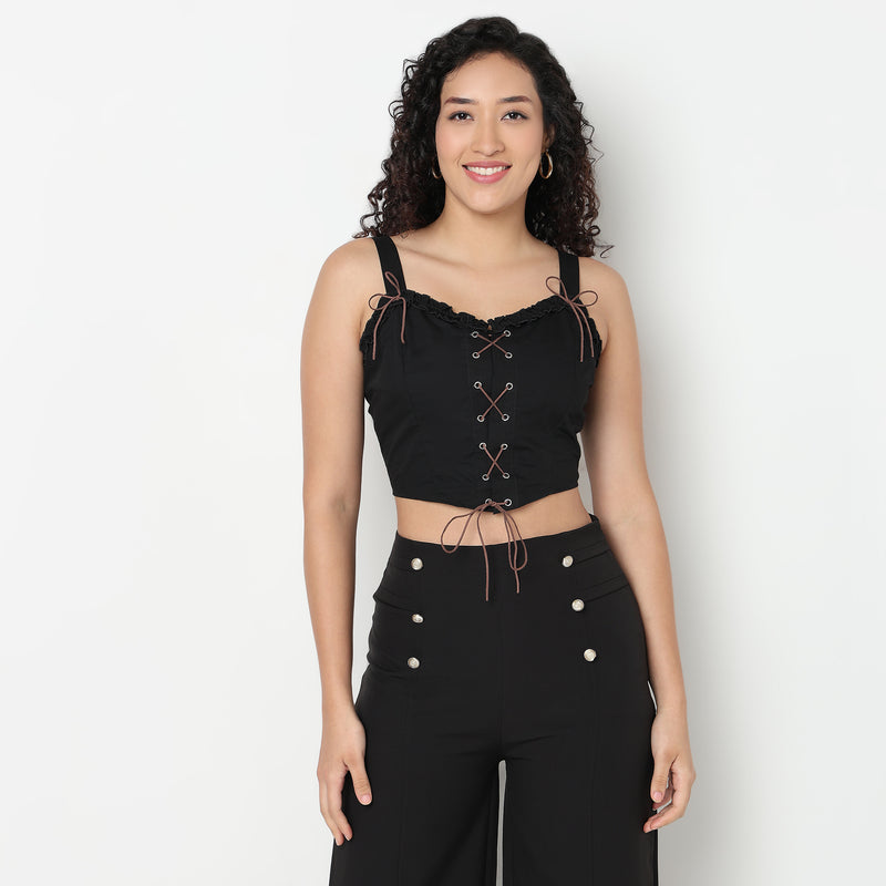 Buy Women Slim Fit Solid Sleeveless Top  - Style Union