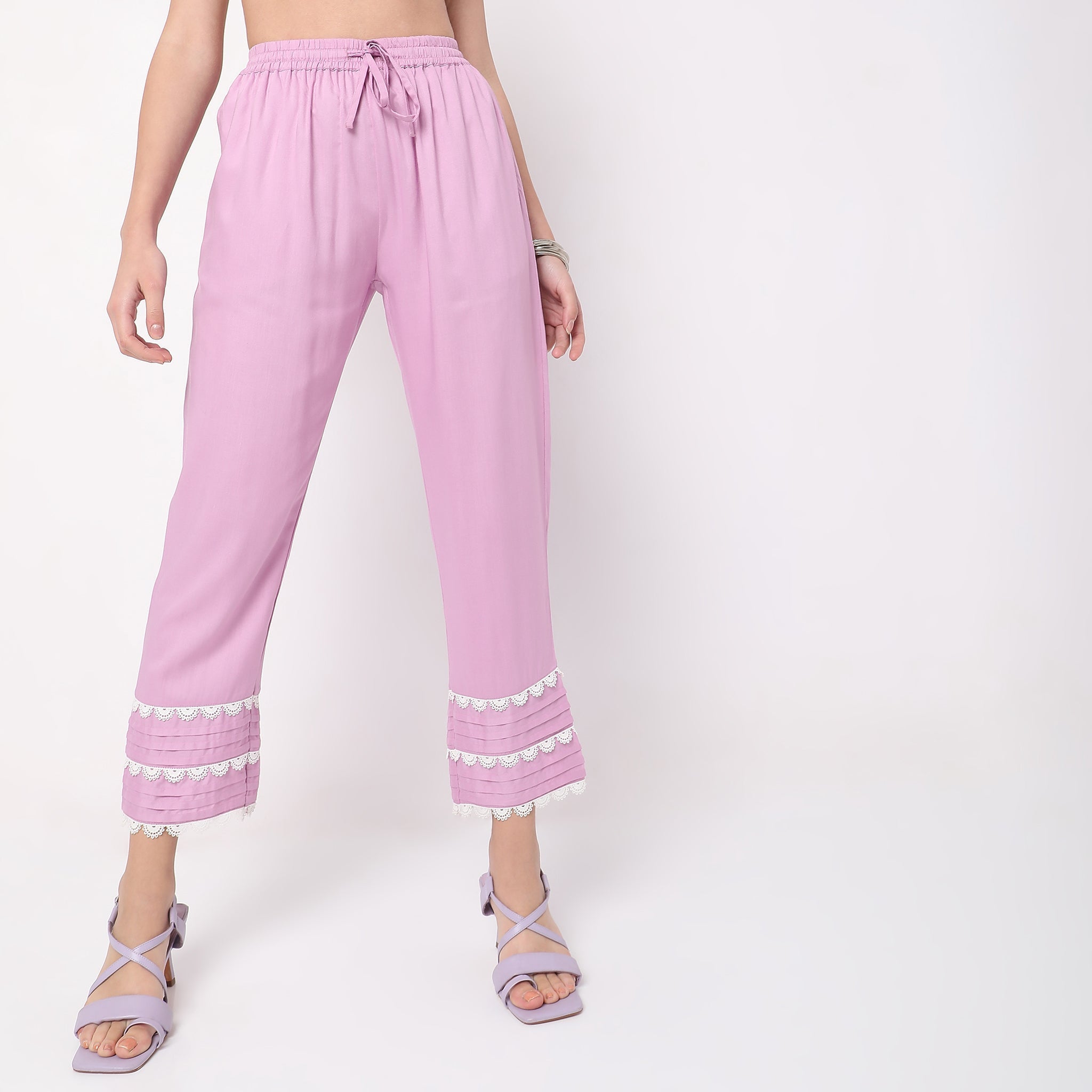 Regular Fit Solid Mid Rise Palazzos