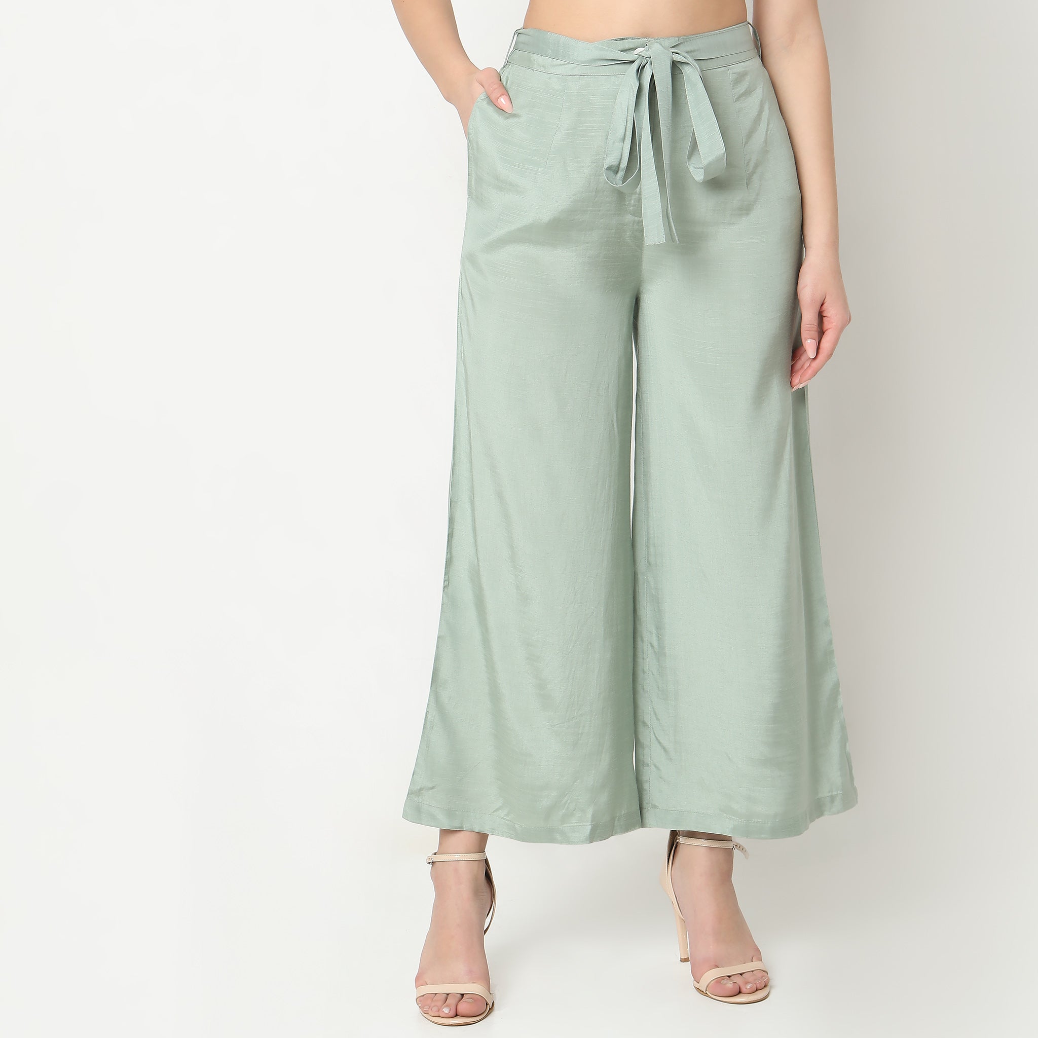 Mid Flare Solid High Rise Culottes