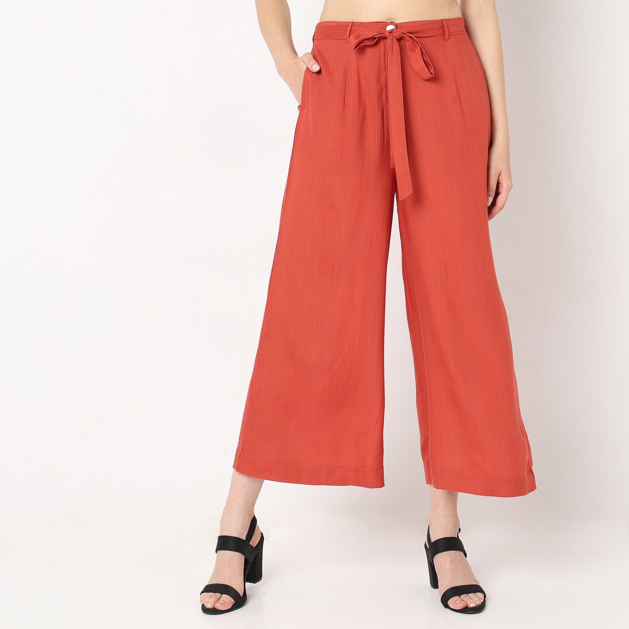 Mid Flare Solid High Rise Palazzos