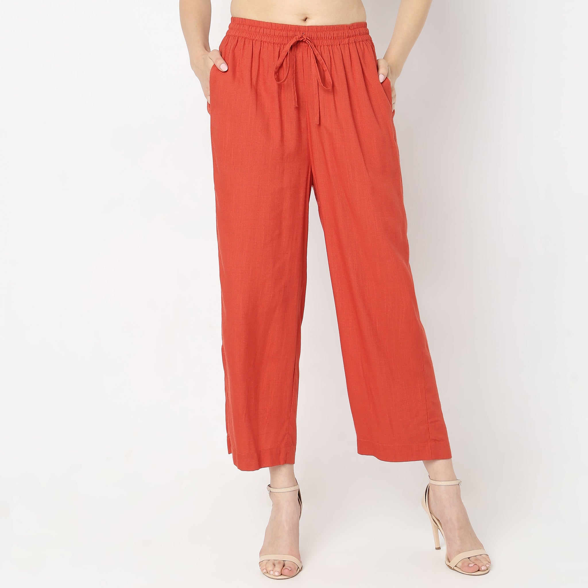Flare Fit Solid High Rise Palazzos