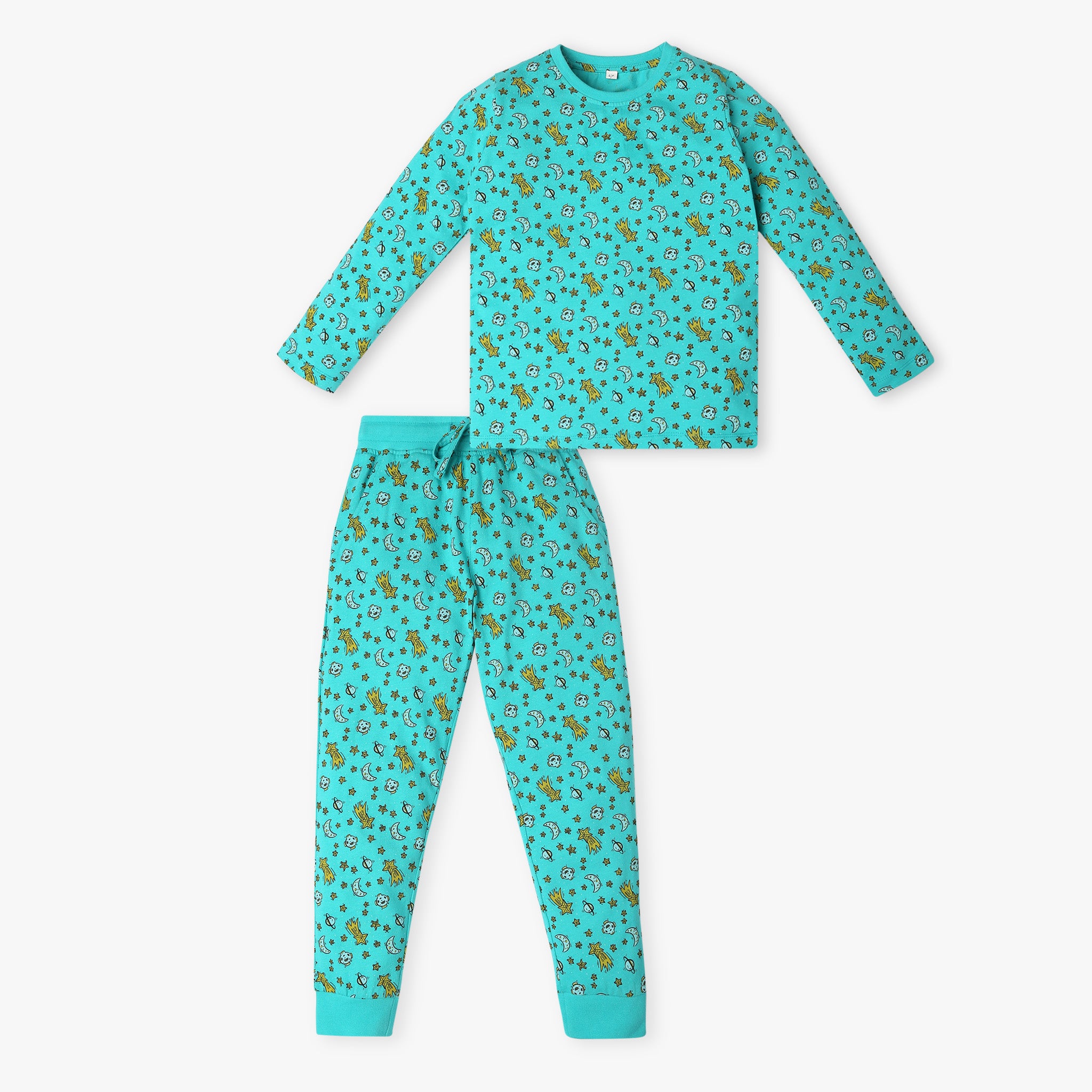 Boy's Regular Fit Printed T-Shirt with Pyjama Sleepwear Set