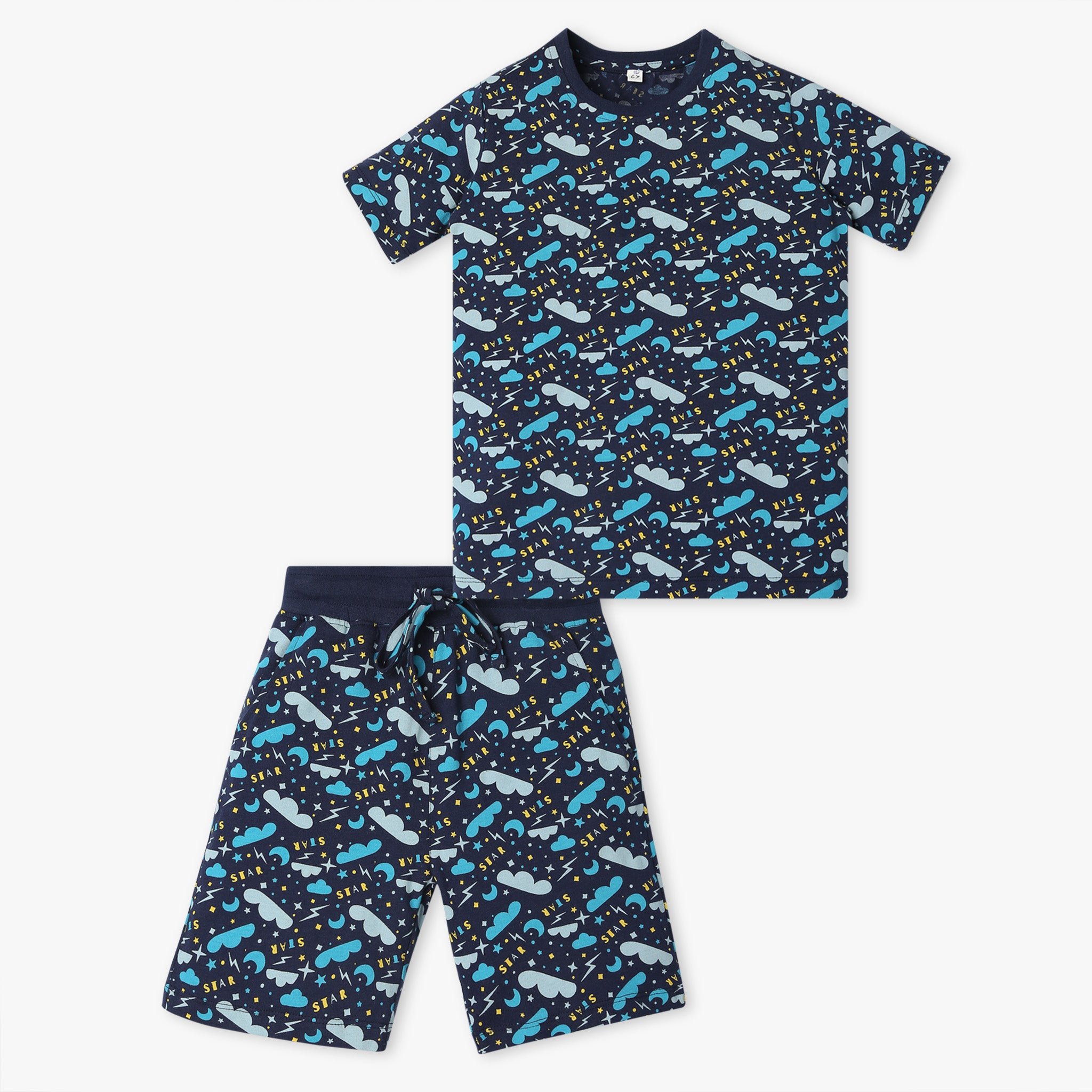Boy's Regular Fit Printed T-Shirt with Shorts Sleepwear Set
