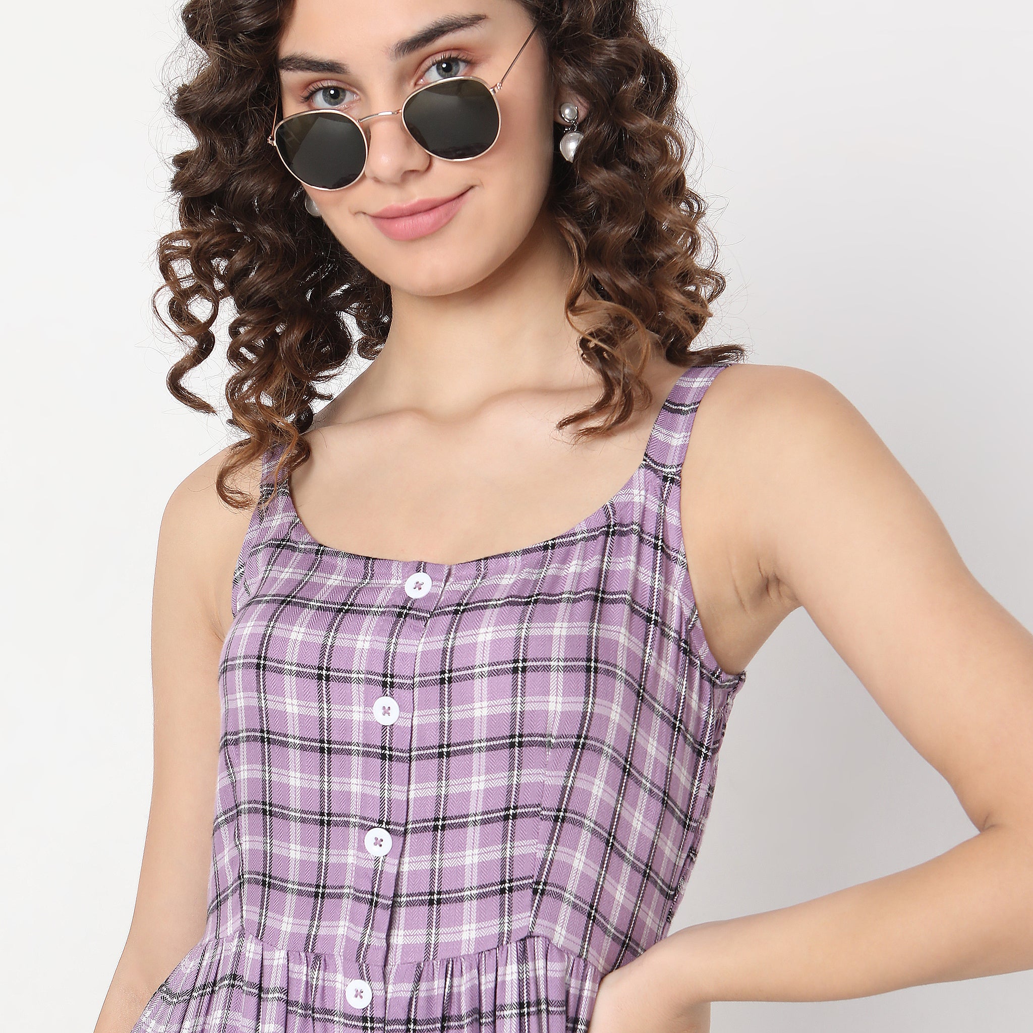 Flare Fit Checkered Dress